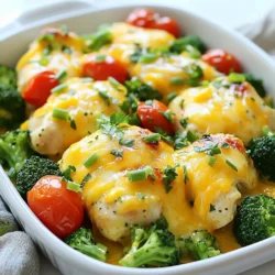 - 2 lbs boneless, skinless chicken breasts - 1 cup ranch dressing (preferably low-carb) - 1 cup shredded cheddar cheese - 1 cup broccoli florets (fresh or frozen) - 1/2 cup cherry tomatoes, halved - 1/4 cup green onions, chopped - Garlic powder, onion powder, salt, and pepper - Fresh parsley for garnish For this recipe, I choose juicy chicken breasts. They soak up the ranch flavor so well. The ranch dressing adds a creamy taste that blends perfectly with the cheese. The low-carb option keeps it healthy and delicious. Next, I use fresh or frozen broccoli. It adds color and crunch. Cherry tomatoes bring a sweet pop to each bite. Green onions give a nice bite and fresh flavor. For seasonings, garlic powder and onion powder enhance the taste. I add salt and pepper to balance all the flavors. You can adjust these to fit your taste. Lastly, a sprinkle of fresh parsley on top makes the dish look great. It adds a nice touch of color and freshness. Enjoy the vibrant mix of ingredients in this dish! {{ingredient_image_1}} - Preheat the oven to 375°F (190°C). - In a large mixing bowl, mix ranch dressing with garlic powder, onion powder, salt, and pepper. This blend adds a rich flavor to the chicken. - Coat the chicken breasts in the ranch mixture. Make sure each piece is well covered for the best taste. - Add broccoli florets and halved cherry tomatoes to the baking dish, spreading them around the chicken. This adds color and nutrition to your meal. - Cover the baking dish with aluminum foil and bake for 25 minutes. This helps the chicken cook evenly. - After 25 minutes, remove the foil and sprinkle shredded cheddar cheese over the chicken and vegetables. - Return the dish to the oven, uncovered, and bake for an additional 15-20 minutes. Check that the chicken reaches an internal temperature of 165°F (75°C) to ensure it's fully cooked. To boost the taste of your Low Carb Chicken Ranch Bake, try using homemade ranch dressing. It adds a fresh twist and lets you control the ingredients. You can also mix in different low-carb vegetables. Zucchini or cauliflower would work well. They can bring their own unique flavors and textures to the dish. Always check the chicken's internal temperature. It should reach 165°F (75°C) to be safe to eat. This ensures the chicken stays juicy and tender. After baking, let the dish rest for about 5 minutes. This helps the juices settle, making every bite better. Serve your chicken bake with a side salad or another low-carb dish. A light green salad complements the flavors well. If you enjoy wine, consider pairing it with a crisp white like Sauvignon Blanc. This combination will make your meal feel complete and special. Pro Tips Marinate for Flavor: For an extra burst of flavor, consider marinating the chicken in the ranch dressing mixture for at least 30 minutes before baking. Veggie Variations: Feel free to add or substitute other vegetables like bell peppers or spinach to customize the dish to your taste. Cheese Options: Experiment with different types of cheese, such as mozzarella or pepper jack, for a unique twist on the dish. Make Ahead: This recipe can be prepared ahead of time and stored in the fridge. Just pop it in the oven when you're ready to cook! {{image_2}} To make this dish dairy-free, swap the ranch dressing for a dairy-free one. Many brands offer great alternatives. You can also use nutritional yeast instead of cheese. This gives a cheesy flavor without the dairy. Nutritional yeast is easy to find and adds a nice touch. If you like heat, try adding red pepper flakes or hot sauce. This will give your dish a nice kick. You could also throw in bell peppers or jalapeños. These add both flavor and color to your bake. You can easily change the protein in this recipe. Swap out the chicken for turkey or other lean meats. If you want a plant-based option, consider using chickpeas or tofu. These substitutes can make the dish just as tasty. Store any leftovers in airtight containers. This keeps the dish moist and fresh. Make sure to cool the dish to room temperature before sealing. Place the container in the fridge. Use your leftovers within three to four days for best taste. You can freeze the Low Carb Chicken Ranch Bake before or after baking. If you freeze it before baking, wrap it tightly in plastic wrap, then foil. This shields it from freezer burn. If freezing after baking, let it cool first. Then, store it in an airtight container. For best results, use within three months. To thaw, place the frozen dish in the fridge overnight. If you need it fast, you can use the microwave on defrost. Reheat in the microwave for quick meals. Place a portion on a microwave-safe plate and cover it. Heat for about 2-3 minutes. Stir halfway for even heating. For oven reheating, preheat to 350°F (175°C). Place the dish in a baking pan and cover with foil. Heat for about 20 minutes or until warm. You can also warm it on the stovetop. Place it in a skillet over low heat. Stir gently until heated through. Enjoy your delicious meal! Yes, this recipe is low-carb. The main carb sources come from broccoli and tomatoes. Each serving has about 5 grams of carbs. This recipe fits well into keto and low-carb diets. You can enjoy it without worrying about high carbs. Absolutely! You can prepare this dish a day ahead. Simply mix the ranch and coat the chicken. Place it in the fridge until you are ready to bake it. To reheat, bake at 375°F (190°C) for about 30 minutes. Ensure the chicken reaches 165°F (75°C) before serving. This dish pairs well with side salads. A fresh green salad adds crunch and color. You might also enjoy it with roasted zucchini or cauliflower rice. For extra flavor, serve with a low-carb dipping sauce, like ranch or garlic butter. This blog post shared a tasty low-carb chicken ranch bake recipe. You learned about key ingredients, from chicken to veggies and cheese. I provided step-by-step directions and helpful tips for great flavor. You can also adapt the dish with dairy-free options and different proteins. In short, this recipe is easy and fun to make. Try it today for a delicious meal that fits your low-carb plan. Enjoy it with sides you love, and make it your own!