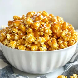 - 1 cup popcorn kernels - 1 cup granulated sugar - 1/4 cup unsalted butter - 1/4 cup light corn syrup - 1/2 teaspoon baking soda - 1/2 teaspoon vanilla extract - Pinch of salt To make my easy caramel popcorn, gather these simple ingredients. You need one cup of popcorn kernels. This gives you about ten cups when popped. The sugar adds sweetness, so grab one cup of granulated sugar. For that rich flavor, you'll need a quarter cup of unsalted butter. You also want a quarter cup of light corn syrup to help the caramel stick. Next, add half a teaspoon of baking soda. This makes your caramel light and fluffy. The vanilla extract, half a teaspoon, adds a nice touch. Finally, don’t forget a pinch of salt. It balances the sweetness and makes the flavor pop. With these ingredients ready, you can start creating a snack that everyone will love. {{ingredient_image_1}} To start, use a large pot or a popcorn maker. Follow the instructions on your popcorn package. Once you finish popping, move the popcorn to a big bowl. Check for unpopped kernels. You don’t want any surprises in your snack! Grab a medium saucepan. In it, combine the granulated sugar, unsalted butter, and light corn syrup. Cook this mix over medium heat. Stir it all the time until it boils. Let it boil for 4 to 5 minutes. Watch closely as it turns a light amber color. If it gets too dark, it might burn. Once your caramel sauce is ready, remove it from the heat. Add the baking soda, vanilla extract, and a pinch of salt to the sauce. Be careful! It will bubble up. Now, pour this caramel goodness over the popcorn. Use a spatula or wooden spoon. Toss the popcorn gently until every piece gets coated. Preheat your oven to 250°F (120°C). Line a large baking sheet with parchment paper. Spread the caramel-coated popcorn evenly on the sheet. Bake it for 45 minutes. Remember to stir every 15 minutes. This helps it bake evenly and stay crunchy. When the baking time is up, take the popcorn out of the oven. Let it cool completely on the baking sheet. Once it cools, break it into clusters. You can serve it in a bowl or pack it into bags. It makes a great snack or gift! To make great caramel, watch the boiling process closely. Caramel can go from perfect to burnt in seconds. Stir the mix until it boils, then stop stirring. Let it bubble for about 4-5 minutes. Look for a light amber color. If you want more flavor, try adding a few drops of maple syrup or a sprinkle of cinnamon. These small changes can make your caramel even more special. Using the right tools helps a lot. A heavy-bottomed saucepan works best for even heating. A good spatula helps stir without scratching the pot. I also recommend using a candy thermometer. This tool helps you track the temperature and ensures your caramel cooks perfectly. Aim for around 240°F (115°C) for the best results. Pro Tips Use Fresh Kernels: Ensure your popcorn kernels are fresh for the best popping results. Old kernels may not pop well, resulting in fewer fluffy pieces. Watch the Caramel Closely: When boiling the caramel, keep a close eye on the color change. Overcooking can lead to a burnt taste, so once it starts turning amber, be ready to remove it from heat. Even Coating: For an even caramel coating, make sure to toss the popcorn gently but thoroughly. Using a large spatula can help distribute the sauce without crushing the popcorn. Storage Tips: Store the cooled caramel popcorn in an airtight container to maintain its crunchiness. Avoid refrigerating, as it can make the popcorn chewy. {{image_2}} You can easily change the flavor of your caramel popcorn. Adding nuts is a great choice. Try almonds, peanuts, or pecans. They add crunch and taste. Just mix them in with the popcorn before you pour on the caramel. Chocolate is another fun option. Drizzle melted chocolate over the cooled popcorn. You can also mix in chocolate chips for a sweet twist. Spices can enhance the flavor, too. A sprinkle of cinnamon adds warmth. Sea salt brings out the sweetness. Try both for a sweet and salty treat! You can make this caramel popcorn fit different diets. To make it vegan, replace butter with coconut oil. Use maple syrup instead of corn syrup for a tasty swap. For a gluten-free option, check your corn syrup. Most brands are gluten-free, but it’s best to read labels. This way, you can enjoy this snack without worry! To keep your caramel popcorn fresh, use airtight containers. Glass jars or plastic bins work well. Make sure they seal tightly to keep air out. If you plan to share, small bags also make great gifts. For best results, store the popcorn in a cool, dry place. Avoid places with heat or humidity. This helps the popcorn stay crunchy longer. Caramel popcorn stays fresh for about one week. After that, it may lose its crispness. If you keep it in the fridge, you can extend its life a bit longer. Just remember to let it come back to room temperature before you eat it. If your caramel popcorn goes stale, don't worry! You can easily bring back the crunch. One simple method is to bake it again. Preheat your oven to 250°F (120°C). Spread the popcorn on a baking sheet. Bake for about 10 minutes. Stir it halfway through to ensure even heating. This will help restore its crispness. Remove it from the oven and let it cool before enjoying. Another option is to microwave it. Place it in a bowl and cover it with a damp paper towel. Microwave for about 30 seconds. This method may not be as effective as baking, but it works in a pinch. With these tips, your caramel popcorn will always taste fresh and crunchy! Can I use microwave popcorn instead of kernels? Yes, you can use microwave popcorn. Just pop it according to the package. This saves time. However, be careful of added flavors or butter. How can I make caramel popcorn less sticky? To make it less sticky, add more baking soda. You can also bake it longer. This helps to dry it out and gives it a nice crunch. Is it possible to use brown sugar instead of granulated sugar? Yes, you can use brown sugar. It adds a richer flavor. Just keep in mind that it may change the color of your caramel sauce. What if my caramel sauce doesn’t turn amber? If your sauce doesn’t turn amber, it needs more cooking. Keep it on the heat and watch closely. Avoid stirring while it boils for the best results. Can caramel popcorn be made ahead of time? Yes, you can make it ahead. Just store it in an airtight container. It will stay fresh for about a week. Enjoy your tasty treat! Making caramel popcorn is fun and rewarding. You start with basic ingredients like popcorn, sugar, and butter. You pop the corn, cook the caramel sauce, and coat the popcorn. Baking adds crunch, while cooling helps form clusters. Experiment with flavors to make it your own. Store it well to keep it fresh. You can have even more fun tweaking the recipe. With these tips and tricks, creating perfect caramel popcorn is easy. Enjoy sharing your delicious treat!