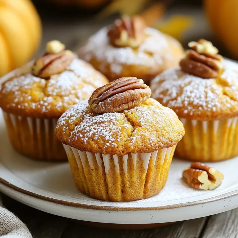 - 1 cup pumpkin puree - 1/2 cup vegetable oil - 1 cup brown sugar - 1/2 cup granulated sugar - 3 large eggs - 1 teaspoon vanilla extract - 1 1/2 cups all-purpose flour - 1 teaspoon baking soda - 1 teaspoon baking powder - 1 teaspoon ground cinnamon - 1/2 teaspoon ground nutmeg - 1/2 teaspoon ground ginger - 1/4 teaspoon salt - Optional: 1/2 cup chopped walnuts or pecans - Optional: 1/4 cup chocolate chips I love using fresh pumpkin puree for my Saftige Kürbismuffins. It adds a rich flavor. You can also use canned puree if that’s what you have. Vegetable oil gives the muffins moisture, making them soft and fluffy. Brown sugar adds a deep sweetness, while granulated sugar balances it out. Eggs are key in this recipe. They help bind everything together. Don't skip the vanilla extract; it brings warmth to the flavor. The dry mix includes all-purpose flour, baking soda, baking powder, and spices. Cinnamon, nutmeg, and ginger create a lovely autumn aroma. If you want extra texture, add chopped walnuts or pecans. Chocolate chips make a sweet surprise in each bite. Feel free to mix and match based on your taste. Each ingredient plays a role in making these muffins a delightful treat. {{ingredient_image_1}} - Preheat the oven to 350°F (175°C) and line a 12-cup muffin tin with paper liners. This step ensures your muffins cook evenly and don’t stick. - In a large mixing bowl, mix 1 cup of pumpkin puree, 1/2 cup of vegetable oil, 1 cup of brown sugar, 1/2 cup of granulated sugar, 3 large eggs, and 1 teaspoon of vanilla extract. Whisk until smooth. This creates a rich, flavorful base for your muffins. - In another bowl, whisk together 1 1/2 cups of all-purpose flour, 1 teaspoon of baking soda, 1 teaspoon of baking powder, 1 teaspoon of ground cinnamon, 1/2 teaspoon of ground nutmeg, 1/2 teaspoon of ground ginger, and 1/4 teaspoon of salt. Mixing dry ingredients separately helps to avoid clumps. - Gradually add the dry mixture to the wet ingredients. Stir gently until just combined. Avoid over-mixing, as this keeps the muffins soft and tender. - If you want, fold in 1/2 cup of chopped walnuts or pecans and 1/4 cup of chocolate chips. These add fun texture and flavor to your muffins. - Distribute the batter evenly into the muffin cups, filling each about 2/3 full. This allows room for the muffins to rise while baking. - Bake in the preheated oven for 20-25 minutes. Check for doneness by inserting a toothpick into the center. If it comes out clean, the muffins are done. - Once baked, remove the muffins from the oven and let them cool in the pan for 5 minutes. Then, transfer them to a wire rack to cool completely. This helps prevent sogginess. Enjoy the warm muffins with a sprinkle of powdered sugar and a hint of cinnamon for a delightful treat! - Mixing: To avoid over-mixing, stir gently. Mix until you see no dry flour. This keeps muffins soft and fluffy. - Moisture: For extra moist muffins, add more pumpkin puree. You can also try adding a bit of yogurt or applesauce. They add moisture and flavor. - Baking Times: Ovens can differ. Check your muffins at 20 minutes. If a toothpick comes out clean, they are done. If not, bake for another few minutes. - Garnishing: Dust warm muffins with powdered sugar. Add a sprinkle of cinnamon on top. If you like nuts, place some candied pecans on each muffin. - Serving Suggestions: Enjoy these muffins warm. Pair them with coffee or tea. The warm drink complements the sweet pumpkin flavor perfectly. Pro Tips Use Fresh Pumpkin Puree: For the best flavor, use homemade pumpkin puree made from roasted pie pumpkins instead of canned puree. Don’t Overmix: When combining the wet and dry ingredients, mix just until combined to keep the muffins light and fluffy. Customize Your Muffins: Feel free to add different mix-ins like dried cranberries or white chocolate chips for a unique twist on the recipe. Store Properly: Keep leftover muffins in an airtight container at room temperature for up to 3 days, or freeze them for longer storage. {{image_2}} You can easily change the flavor of your Saftige Kürbismuffins. One simple swap is to use sweet potato puree instead of pumpkin. This will give a slightly different taste. It also adds a nice sweetness. You can adjust the spices too. If you love cinnamon, add more! If you want less spice, just use a little. This way, each batch can be unique to your taste. Consider different add-ins to make your muffins even better. Instead of walnuts or pecans, try using dried fruits like cranberries or raisins. You could also add coconut flakes for a tropical twist. If you wish for something sweeter, mix in frosting or a glaze on top. A cream cheese frosting pairs well with pumpkin flavors. This can turn your muffins into a special dessert! To keep your saftige kürbismuffins fresh, store them in an airtight container at room temperature. This way, they stay soft for about three days. If you want them to last longer, freezing is a great option. Wrap each muffin in plastic wrap and place them in a freezer bag. They can stay good for up to three months. When you want to enjoy your muffins again, reheating is easy. You can use a microwave to warm them. Just place one muffin on a plate and heat it for about 15 to 20 seconds. If you prefer the oven, preheat it to 350°F (175°C). Heat the muffins for about 10 minutes. Both ways keep the muffins fresh and tasty! Can I use fresh pumpkin instead of puree? Yes, you can! Fresh pumpkin works well. Just cook and mash it until smooth. Make sure to remove excess water. It will add a fresh taste to your muffins. How do I know when my muffins are done baking? Check with a toothpick. Insert it in the center of a muffin. If it comes out clean, they are done. If it has batter on it, bake a few more minutes. What can I substitute for eggs for a vegan version? You can use flax eggs. Mix 1 tablespoon of ground flaxseed with 2.5 tablespoons of water. Let it sit for 5 minutes until it thickens. This will give you a good binding agent. How do I make these muffins gluten-free? Use a gluten-free flour blend instead of all-purpose flour. Ensure the blend has xanthan gum for better texture. This will keep your muffins soft and tasty. This recipe for pumpkin muffins gives you a delicious and easy treat. You learned about the key ingredients, step-by-step instructions, and helpful tips to make them perfect. Remember to explore flavor swaps and ways to store your muffins. The right ingredients and methods can lead to tasty results. Enjoy sharing your muffins with friends and family. You’ll find joy in baking and delight in the smiles you create!