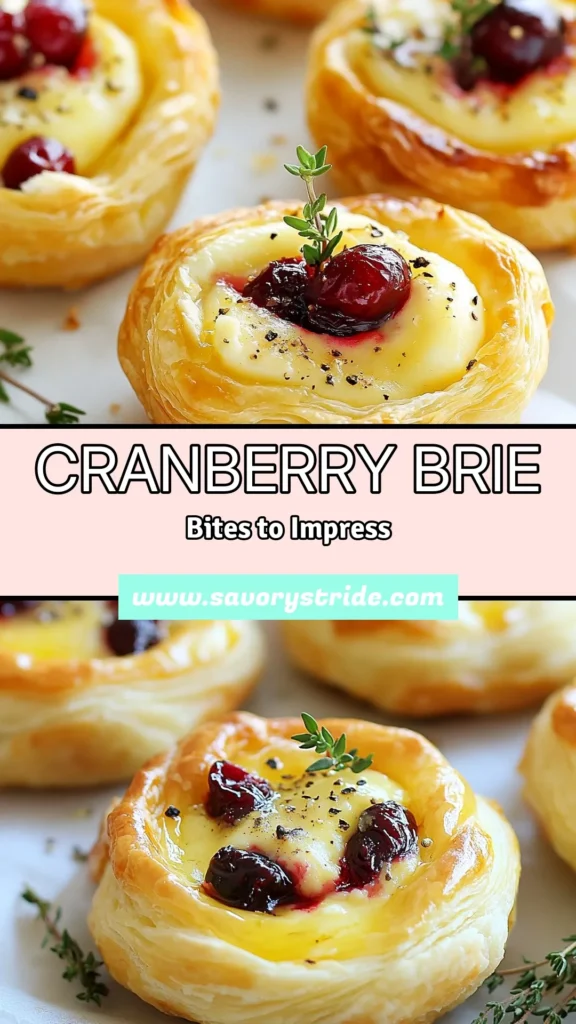 Delight your guests with these easy Cranberry Brie Bites, the ultimate puff pastry appetizer for your next gathering! Bursting with the flavor of sweet jam recipes, these holiday finger foods are perfect for any festive occasion. With just a few ingredients, you can create delicious easy cheese bites that are sure to impress. Save this recipe and enjoy a delightful treat at your next celebration! #CranberryBrieBites #PuffPastryAppetizer #HolidayFingerFoods #EasyCheeseBites
