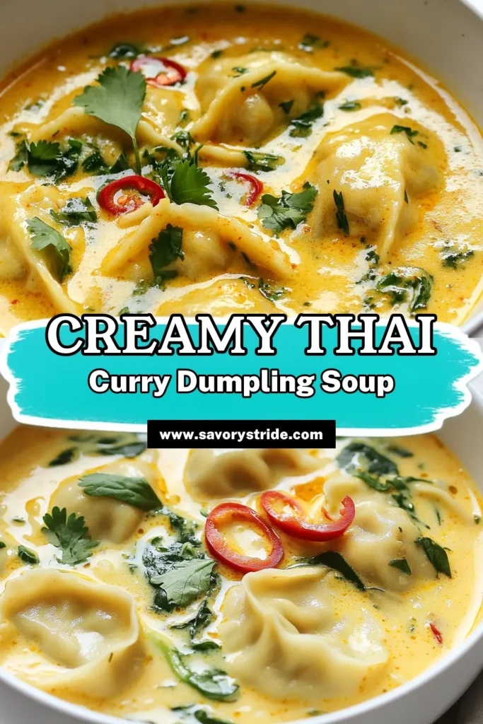 Discover the delicious world of Thai cuisine with this Thai Coconut Curry Dumpling Soup recipe! This easy Thai soup recipe features comforting coconut milk dumplings filled with savory mushrooms and spices, all simmered in a rich Thai coconut curry soup. Perfect for vegetarians, this dumpling soup recipe is both nourishing and satisfying. Don’t miss out—try it today and enjoy a bowl of warmth! #ThaiCoconutCurrySoup #DumplingSoupRecipe #VegetarianThaiCurry #CoconutMilkDumplings
