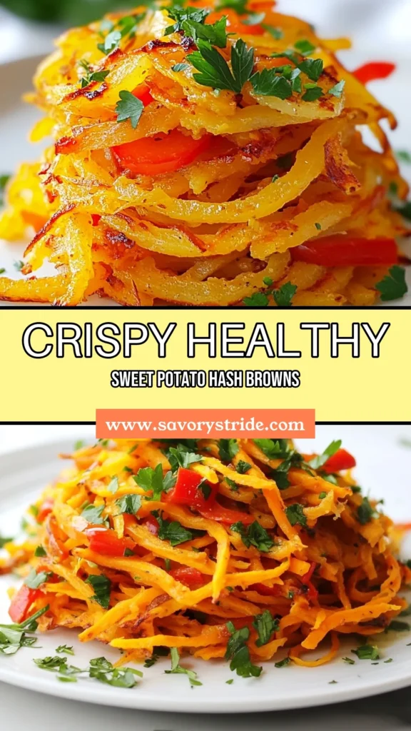 Start your day with these Healthy Sweet Potato Hash Browns! Perfect for a gluten-free breakfast or vegan brunch, this easy recipe combines grated sweet potatoes, onion, and bell pepper for a delicious treat. Enjoy a nutritious twist on hash browns that will keep everyone satisfied. Try this simple dish and delight your family with these healthy hash browns. Save this recipe for your next meal prep! #HealthyHashBrowns #SweetPotatoRecipes #GlutenFreeBreakfast #VeganSweetPotatoHash