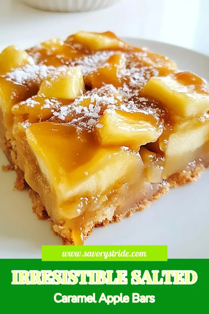 Indulge in these delicious Salted Caramel Apple Bars, the perfect easy apple dessert recipe for fall! Enjoy the warm flavors of caramel apple dessert bars featuring a homemade salted caramel recipe. These delightful treats are simple to make and will impress everyone at your next gathering. Don’t miss out on this must-try fall dessert recipe! Save this recipe for later! #SaltedCaramelAppleBars #EasyAppleDessertRecipe #CaramelAppleDessertBars #FallDessertRecipes