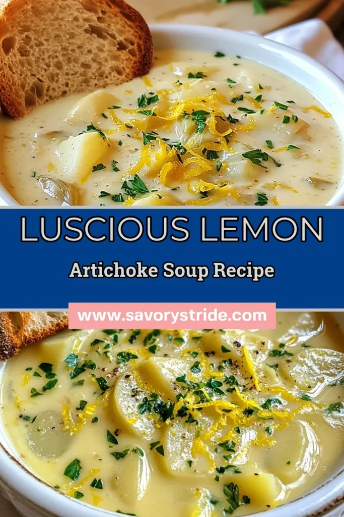 Warm up with this creamy lemon artichoke soup that’s perfect for any season! This Tuscan artichoke soup recipe is not only delicious but also easy to make. Enjoy a healthy twist with our dairy-free artichoke soup, packed with fresh ingredients and rich flavor. Looking for easy vegetable soup with cream? Try this recipe today for a comforting and wholesome meal. Save it for your next cooking adventure! #ArtichokeSoup #HealthyRecipes #VegetableSoup #SoupLover