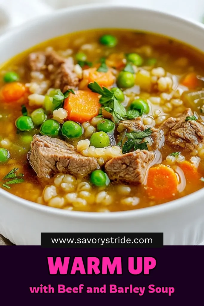 Warm up with this delicious beef barley soup, a hearty soup recipe that's perfect for chilly days! This easy beef soup is loaded with tender beef, nutritious vegetables, and wholesome barley, making it a delightful comfort food. Try this homemade barley soup recipe for a nourishing meal that your family will love. Don't forget to save this recipe for later! #BeefBarleySoup #ComfortFood #EasyBeefSoup #HomemadeSoup