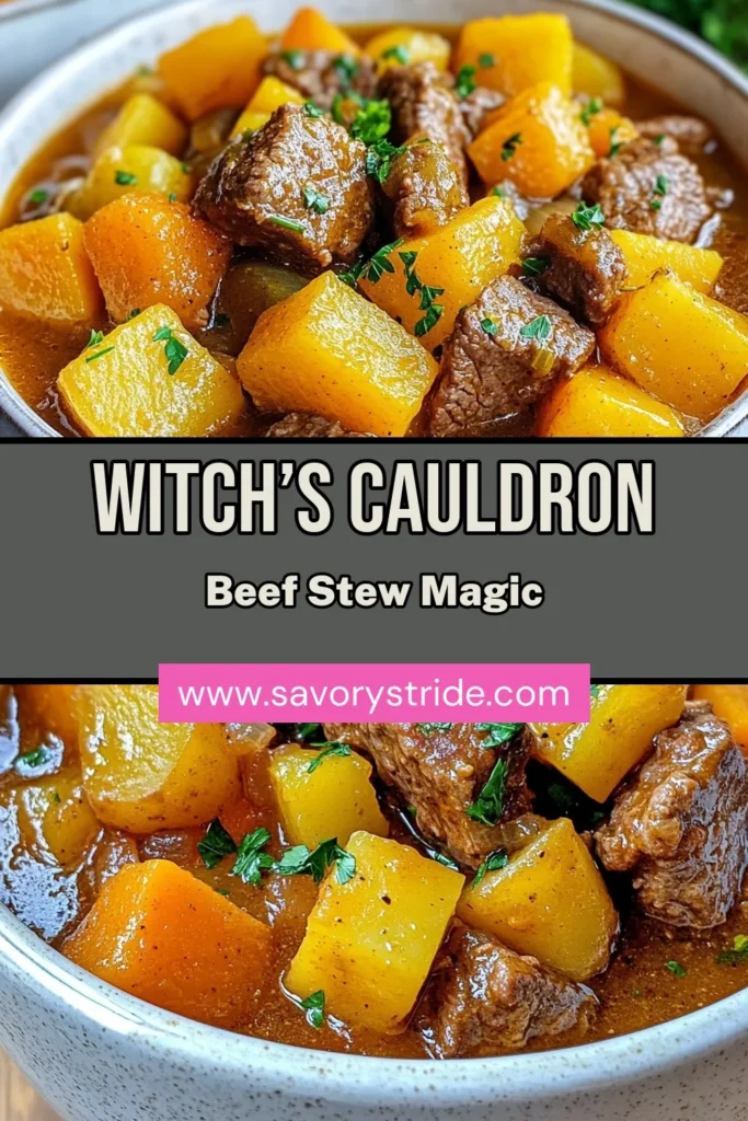 Create a cozy atmosphere this autumn with our Witch's Cauldron Beef Stew! This hearty beef stew recipe is an easy beef stew option packed with tender beef and delicious vegetables, perfect for chilly nights. Let the rich flavors warm your heart and home. Follow our simple steps to enjoy this comforting meal that's sure to impress. Save this recipe for your fall cooking inspiration! #BeefStew #AutumnRecipes #ComfortFood #EasyRecipes