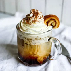 To make a tasty cinnamon roll latte, you need just a few key items: - 1 cup brewed espresso or strong coffee - 1 cup milk (dairy or non-dairy) - 1 tablespoon cinnamon syrup (store-bought or homemade) - 1 tablespoon vanilla extract - 1 tablespoon brown sugar (optional, to taste) These ingredients create a rich, warm drink that feels like a hug in a mug. You can play with flavors to make your drink unique. Here are some ideas: - Add a dash of nutmeg for warmth - Try maple syrup instead of brown sugar - Use flavored syrups like caramel or hazelnut These variations let you customize your latte to match your mood. A latte is not complete without fun toppings. Here are some suggestions: - Whipped cream (for a creamy finish) - Ground cinnamon (for a warm touch) - A small cinnamon roll (as a sweet side treat) These garnishes add flair and extra flavor to your latte experience. {{ingredient_image_1}} Start by brewing one cup of strong espresso or coffee. I recommend using fresh coffee beans for the best flavor. If you have an espresso machine, use it to make a rich shot. If not, a French press or pour-over method works well too. Set your brewed coffee aside as you prepare the next steps. In a small saucepan, pour in one cup of milk. You can use dairy or any non-dairy milk you like. Add one tablespoon of cinnamon syrup, one tablespoon of vanilla extract, and one tablespoon of brown sugar if desired. Stir gently and heat the mixture over medium heat. Make sure to whisk it lightly until it steams but does not boil. To froth the milk mixture, you can use a milk frother or an immersion blender. If you don’t have those, just whisk it vigorously by hand. Your goal is to create light, airy froth. This will make your latte creamy and delightful. Grab a large mug and pour in your brewed espresso or coffee. Next, gently add the frothy milk mixture on top. For a sweet treat, add generous whipped cream on top. Finish with a sprinkle of ground cinnamon for that perfect touch. If you want a fun garnish, place a small cinnamon roll on the side of the mug. This adds a nice visual and tasty pairing to your latte! Making your own cinnamon syrup is simple and rewarding. You need just a few items. Here’s a quick way to do it: - 1 cup water - 1 cup brown sugar - 2-3 cinnamon sticks 1. Combine water and sugar in a pot. 2. Add the cinnamon sticks. 3. Heat the mix until it boils. 4. Lower the heat and simmer for 10 minutes. 5. Let the syrup cool, then remove the sticks. Now, you can use this syrup in your latte. It gives a rich flavor that you can't get from store-bought. Frothing milk can seem tricky, but it’s easier than you think. Here are some tips to get that creamy froth: - Use fresh, cold milk. - Choose whole milk for the best froth. - Heat the milk to steaming, not boiling. You can froth milk with these tools: - Milk frother - Immersion blender - Whisk Whisk vigorously for about 30 seconds. You want the milk to double in size and become light and airy. When making your Cinnamon Roll Latte, watch out for these common errors: - Boiling the milk: This can ruin the taste and texture. - Not frothing enough: Aim for a light, fluffy texture. - Too much sugar: Start with less and add more if needed. Avoiding these pitfalls will help you create a delicious latte every time. Enjoy your drink! Pro Tips Use Freshly Brewed Coffee: For the best flavor, use freshly brewed espresso or strong coffee. The quality of your coffee can make a significant difference in taste. Experiment with Syrup: If you want to adjust the sweetness or flavor profile, try different flavored syrups like caramel or hazelnut in addition to the cinnamon syrup. Froth Milk Properly: Make sure to froth your milk until it’s light and airy. This enhances the texture of your latte and creates a delightful drinking experience. Garnish Creatively: Don’t just stop at whipped cream and cinnamon; consider adding a drizzle of caramel or chocolate sauce for an extra touch of indulgence. {{image_2}} To make an iced version, brew your espresso or strong coffee. Let it cool. In a glass, add ice cubes. Pour the cooled coffee over the ice. Mix in milk, cinnamon syrup, and vanilla extract. Stir well, then top with whipped cream and ground cinnamon. This drink is refreshing and perfect for warm days. For a dairy-free option, simply swap regular milk for your favorite non-dairy milk. Almond, oat, or coconut milk works great. Follow the same steps as above. The cinnamon flavor shines through, and you still get that creamy texture without dairy. Enjoy this version if you are lactose intolerant or vegan. Want to add some extra flair? Try mixing in a splash of maple syrup for a sweet twist. You can also use flavored syrups like hazelnut or caramel. A sprinkle of nutmeg or a dash of pumpkin spice can also enhance the taste. Experiment with flavors to find your perfect blend! To keep your cinnamon roll latte fresh, store any leftover milk mixture in the fridge. Use a sealed container to prevent it from absorbing other flavors. Milk usually lasts about three to five days when stored this way. If you have extra cinnamon syrup, store it in a cool, dark place. It can last for weeks if sealed tightly. Yes, you can prepare parts of your latte in advance. Brew your espresso or coffee and keep it in the fridge for up to two days. You can also make the milk mixture ahead of time. Just remember to reheat it before frothing. This makes your morning routine easier and quicker! When you reheat your milk mixture, do it slowly over low heat. Stir continuously to avoid scalding. If you have a microwave, heat it in short bursts. Check the temperature often. Once heated, froth it again to restore the creamy texture. This will keep your cinnamon roll latte delicious and inviting! A Cinnamon Roll Latte is a warm drink that tastes like a sweet cinnamon roll. It blends rich espresso or strong coffee with creamy milk, cinnamon syrup, and vanilla extract. You top it off with whipped cream and a sprinkle of ground cinnamon. It’s the perfect treat for coffee lovers and cinnamon fans! A typical Cinnamon Roll Latte has about 300 to 400 calories. This varies based on the milk you use and if you add sugar. Using non-dairy milk can lower the calorie count. If you skip the whipped cream, you can save even more calories. Yes, you can use alternative sweeteners in your Cinnamon Roll Latte. Options include stevia, agave syrup, or monk fruit. Just remember to adjust the amount to fit your taste. These swaps can help you enjoy the drink without added sugar. Many coffee shops offer a great Cinnamon Roll Latte. Look for local cafes or chains like Starbucks and Dunkin'. They often have their unique twists on this drink. You can also ask for a special recipe at your favorite coffee place! You learned how to make a tasty Cinnamon Roll Latte. We covered key ingredients, steps for brewing, and tips for frothing milk just right. You also discovered fun variations, like iced or dairy-free versions. Storing your ingredients and reheating tips help keep your latte fresh. Now, you can enjoy this treat at home. With a bit of practice, your latte skills will shine. Enjoy crafting, sipping, and sharing this delicious drink!