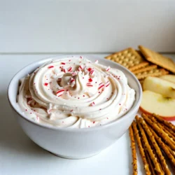 To create this festive dip, gather the following main ingredients: - 1 cup cream cheese, softened - 1 cup marshmallow fluff - 1 teaspoon peppermint extract - 1 cup whipped topping (like Cool Whip) - 1/2 cup crushed peppermint candies or candy canes - 1/4 cup powdered sugar - 1/2 teaspoon vanilla extract These ingredients make a creamy base that sings of holiday cheer. The cream cheese adds richness, while the marshmallow fluff brings sweetness. The peppermint extract gives that signature holiday flavor. You can enhance your dip with some fun toppings. Consider adding: - More crushed peppermint candies - Mini chocolate chips - Sprinkles in festive colors These toppings not only add flavor but also make your dip look extra special. For dipping, I suggest a variety of tasty options: - Graham crackers - Apple slices - Pretzels These dippers provide a nice contrast to the sweet and creamy dip. The crunch of pretzels or the crispness of apple slices balances the fluff perfectly. Enjoy mixing and matching to find your favorite! {{ingredient_image_1}} To make this dip, start with a mixing bowl. First, add 1 cup of softened cream cheese. Next, mix in 1 cup of marshmallow fluff. Then, sprinkle in 1/4 cup of powdered sugar. Finally, add 1 teaspoon of peppermint extract. This mix gives your dip a sweet, minty base. Use a hand mixer or a stand mixer. Beat the mixture on medium speed. Keep mixing until it turns smooth and creamy. You should not see any lumps. After that, gently fold in 1 cup of whipped topping. Be careful here; you don’t want to deflate your dip. Once that's done, add 1/2 cup of crushed peppermint candies. Finally, add 1/2 teaspoon of vanilla extract, folding it in until everything is well mixed. Now it’s time to show off your dip! Transfer it to a festive serving bowl. For a final touch, sprinkle more crushed peppermint on top. This adds a nice look and extra flavor. To let the flavors mix well, refrigerate the dip for at least 30 minutes. When you serve it, arrange colorful dippers like graham crackers, apple slices, or pretzels around the bowl. Adding a sprig of fresh mint will make it look even more festive! To make your dip super creamy, start with room temperature cream cheese. Soften it well before mixing. This helps it blend smoothly. Use a hand mixer for best results. Mix until it is fluffy and free of lumps. Adding more whipped topping can also make it creamier. Just fold it in gently to keep that light texture. Chilling the dip is key. I suggest refrigerating it for at least 30 minutes. This time allows all the flavors to blend well. If you have time, chilling it longer can deepen the taste. Enjoy the dip cold for the best experience. When serving, think colorful and fun! Arrange graham crackers, apple slices, and pretzels around the bowl. This adds color and makes it easy for guests to dip. For a festive touch, sprinkle extra crushed peppermint on top. A fresh mint sprig also looks great. It brings a pop of green and a nice smell to your table. Pro Tips Use Room Temperature Ingredients: Ensure your cream cheese is softened to room temperature for a smoother dip that blends easily without lumps. Customize the Peppermint: Adjust the amount of peppermint extract based on your taste preference—start with less if you're unsure and add more gradually. Chill for Flavor: Allow the dip to chill in the refrigerator for at least 30 minutes to let the flavors meld together for a more delicious taste. Garnish Creatively: Enhance the presentation by garnishing with chocolate shavings or a drizzle of chocolate sauce along with the crushed peppermint for a festive look. {{image_2}} You can switch up the flavor of your dip. Instead of peppermint extract, try vanilla or almond extract. You can also use orange extract for a citrus twist. Each flavor brings a unique taste to the dip. If you want a chocolatey version, add cocoa powder. Mix it in with the cream cheese and fluff. Not everyone loves a sweet dip. You can adjust the sweetness to suit your taste. If you find the dip too sweet, add a pinch of salt. This will balance the flavors. You could also cut back on the powdered sugar. Taste as you mix, and find the perfect level for you. If you have dietary needs, there are great substitutes. Use dairy-free cream cheese for a vegan option. Instead of marshmallow fluff, try making your own with aquafaba. You can also use plant-based whipped topping. For sugar-free options, look for sugar-free marshmallow fluff and powdered sugar. These swaps let everyone enjoy the dip. To keep your Christmas Peppermint Fluff Dip fresh, store it in an airtight container. This will stop air and moisture from getting in. Always place it in the fridge right after serving. Try to finish it within a few days for the best taste. Freezing this dip is not recommended. The whipped topping can change texture when thawed. This might make your dip watery and less fluffy. If you want to save some, make only what you need. Enjoy it fresh for the best flavor. When stored properly, this dip lasts about 3 to 5 days in the fridge. Keep an eye on the color and smell. If it changes, it’s best to toss it. Enjoy the sweet peppermint flavor while it’s at its best! Yes, you can use sugar-free options for this dip. Look for sugar-free marshmallow fluff and powdered sugar. These swaps can cut calories while keeping the taste enjoyable. However, the texture might change a bit. Try it out and see what you think! This dip can last in the fridge for about 3 days. Just make sure to store it in an airtight container. If you notice any change in texture or smell, it's best to toss it. Always trust your senses when it comes to food safety. There are many fun options for dippers! You can use apple slices for a fresh crunch. Pretzels add a nice salty touch. Even shortbread cookies work great. The goal is to find dippers that contrast with the sweet dip. Get creative and enjoy! This blog post covered how to make Christmas Peppermint Fluff Dip. We discussed key ingredients, step-by-step preparation, and tips for the best flavor. I shared fun variations and storage advice to keep your dip fresh. Remember, this dip is perfect for parties and can be tailored for any taste. Enjoy making this easy and festive treat this holiday season!
