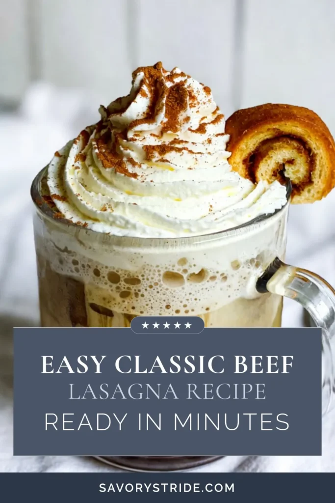 Indulge in the rich flavors of our cinnamon roll latte recipe, perfect for coffee lovers! This delicious espresso cinnamon latte is topped with homemade cinnamon syrup and fluffy whipped cream, creating a cozy coffee drink with cinnamon aroma. Impress your friends with this easy-to-make treat! Save this recipe and enjoy your homemade delight today. #CinnamonRollLatte #CoffeeDrinksWithCinnamon #WhippedCreamLatte #EspressoCinnamonLatte