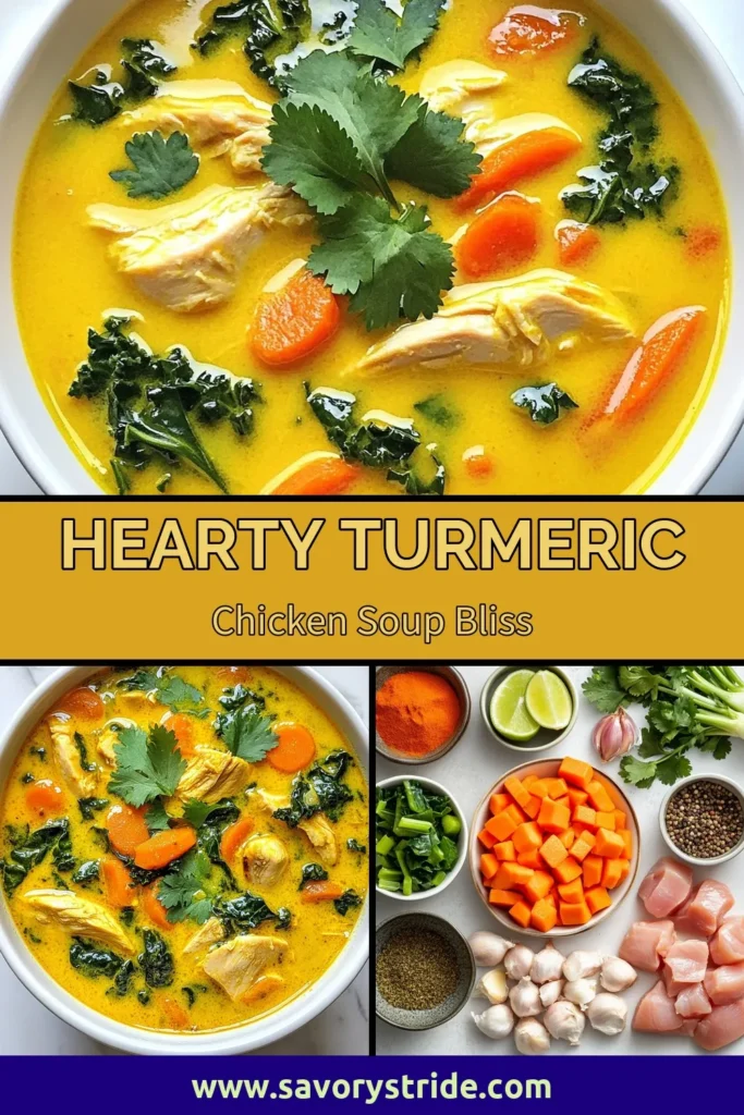 Discover the vibrant flavors of this turmeric chicken soup! This healthy chicken soup recipe features tender chicken thighs simmered with aromatic spices and creamy coconut milk. Packed with turmeric benefits, this easy chicken soup recipe is perfect for a nutritious meal. Warm up with a bowl of goodness today! Save and try it out! #TurmericChickenSoup #HealthyChickenSoupRecipe #CoconutMilkChickenSoup #EasyChickenSoupRecipe