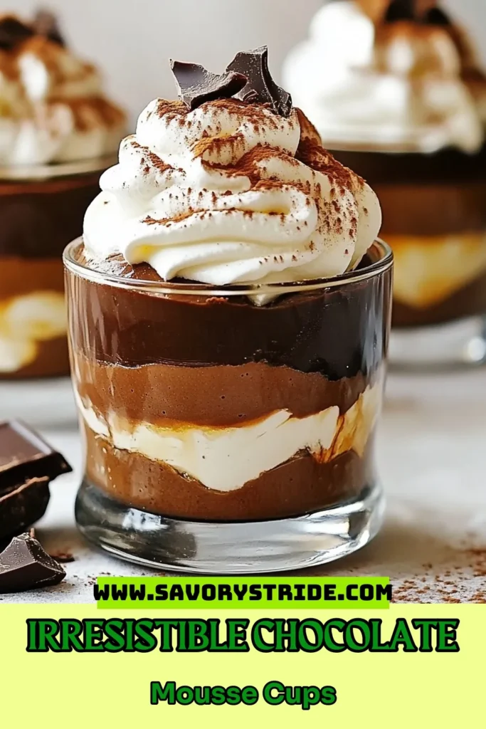 Indulge in this decadent chocolate mousse recipe that transforms simple ingredients into gourmet chocolate dessert perfection! These easy chocolate mousse cups are perfect for any occasion and are a must-try homemade chocolate mousse treat. Whip up these delightful treats in just 20 minutes and impress your guests. Don't wait, save this delicious dessert for later! #ChocolateMousseRecipe #DecadentChocolateDessert #EasyChocolateMousseCups #GourmetChocolateDessertRecipe