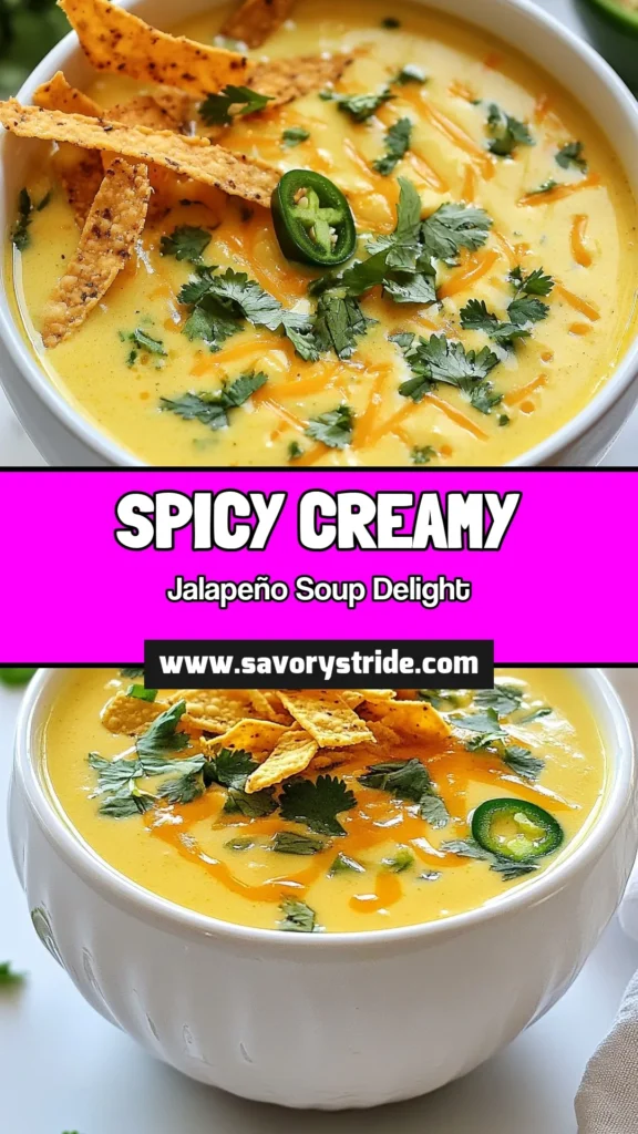 Warm up with this delightful Jalapeño Popper Soup! This creamy jalapeño soup blends zesty jalapeños, cream cheese, and cheddar cheese for a spicy twist on traditional soup recipes. Perfect for cozy nights, this easy soup with cream cheese is rich and satisfying. Try this cheddar cheese soup recipe for a crowd-pleaser! Save this recipe for your next meal! #SoupRecipes #SpicySoup #CreamySoup #ComfortFood